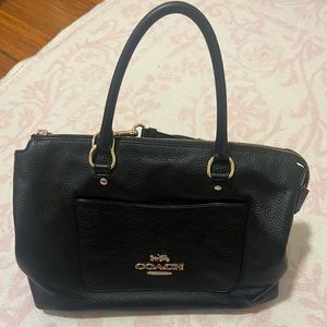 Black leather mid size coach bag